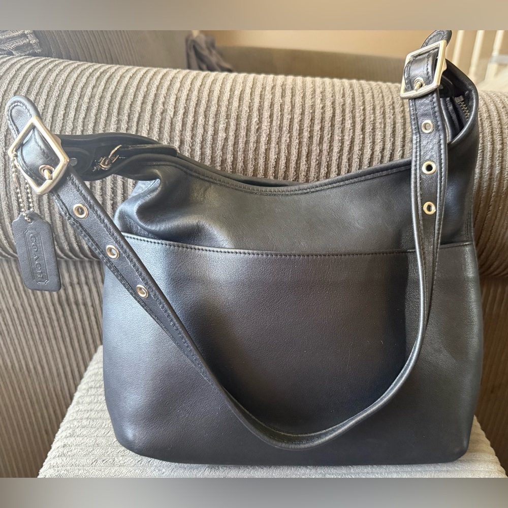 VTG Coach Legacy Charcoal Leather Shoulder Bag with Silver Hardware D1D-9058